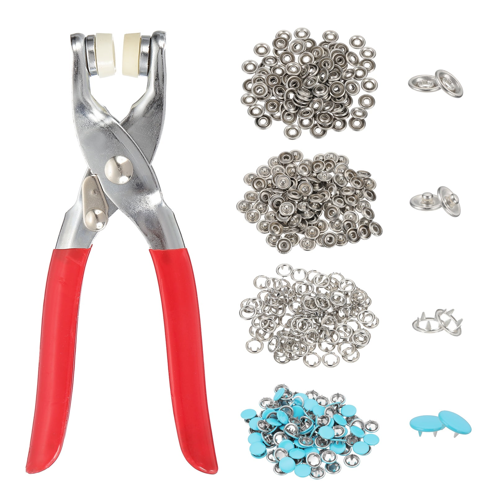 Uxcell 200Set Metal Snap Button Kit 10mm Solid Prong Snap Buttons with Fastener Pliers for Sewing Fabric Leather Clothing Rain Coat Diapers Bibs Crafting, Blue