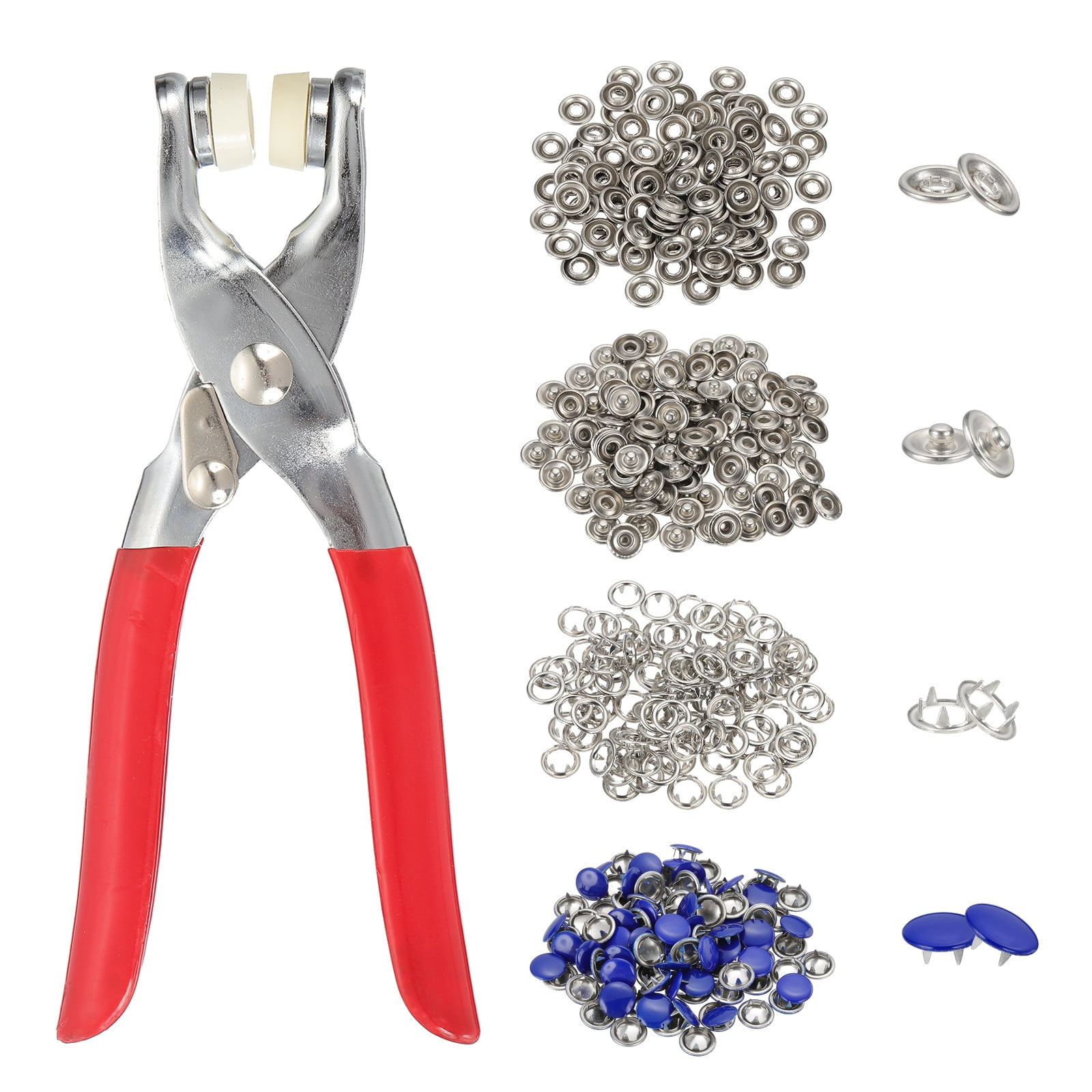 Uxcell 200Set Metal Snap Button Kit 10mm Solid Prong Snap Buttons with Fastener Pliers for Sewing Fabric Leather Clothing Rain Coat Diapers Bibs Crafting, Dark Blue