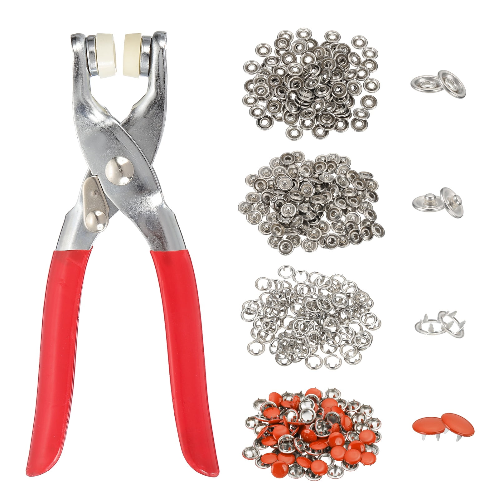 Uxcell 200Set Metal Snap Button Kit 10mm Solid Prong Snap Buttons with Fastener Pliers for Sewing Fabric Leather Clothing Rain Coat Diapers Bibs Crafting, Orange