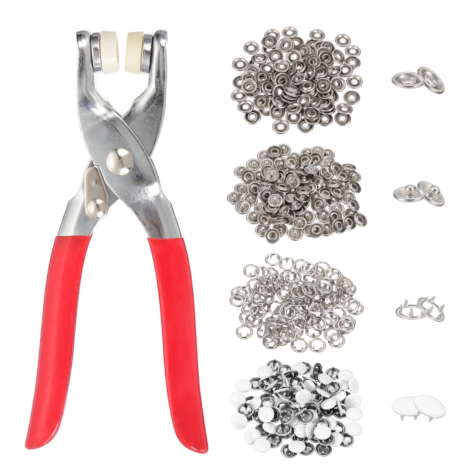Uxcell 200Set Metal Snap Button Kit 10mm Solid Prong Snap Buttons with Fastener Pliers for Sewing Fabric Leather Clothing Rain Coat Diapers Bibs Crafting, White