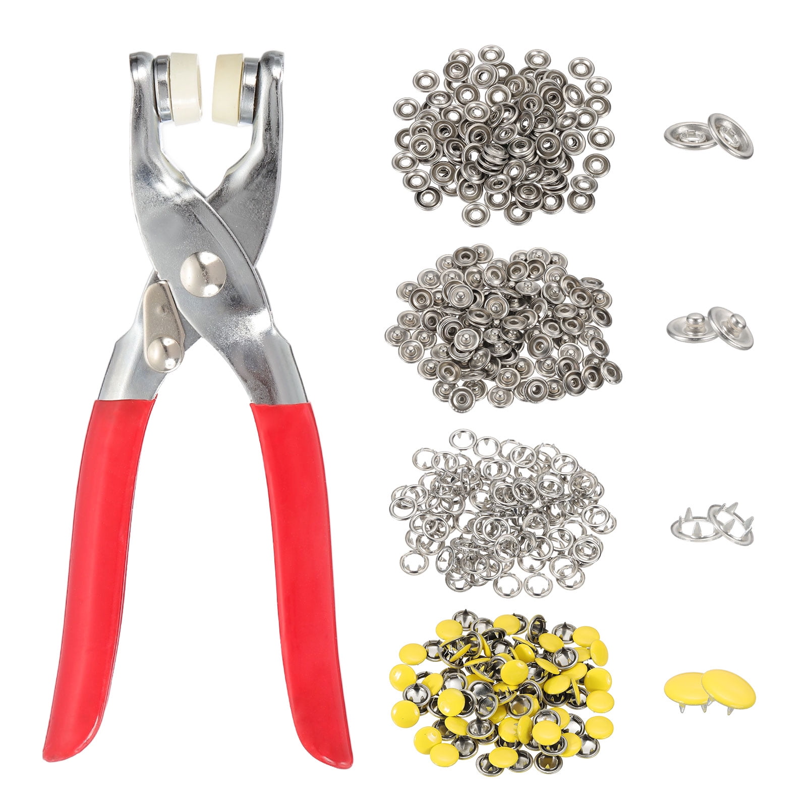 Uxcell 200Set Metal Snap Button Kit 10mm Solid Prong Snap Buttons with Fastener Pliers for Sewing Fabric Leather Clothing Rain Coat Diapers Bibs Crafting, Yellow