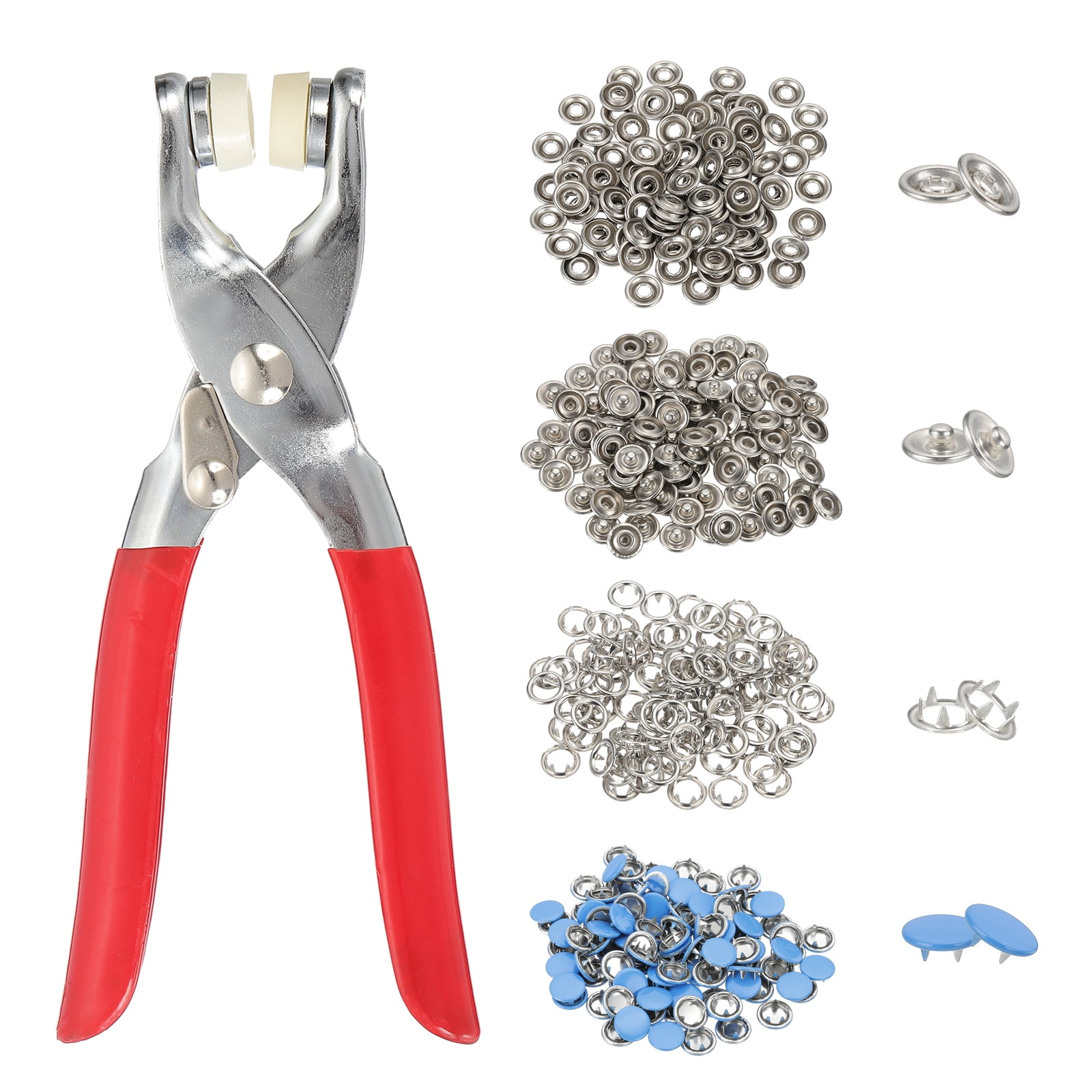 Uxcell 200Set Metal Snap Button Kit 10mm Solid Prong Snap Buttons with Fastener Pliers for Sewing Fabric Leather Clothing Rain Coat Diapers Bibs Crafting, Light Blue