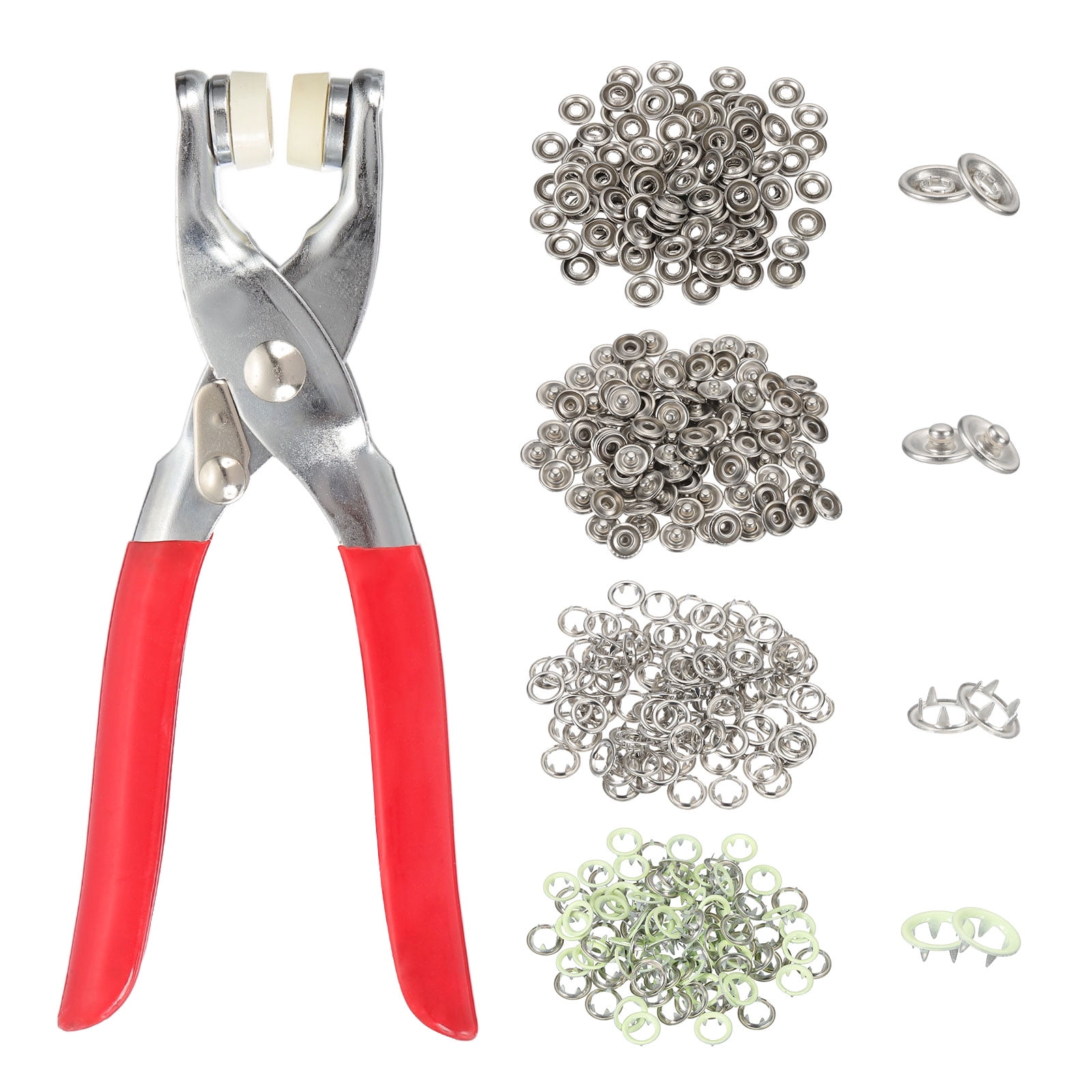 Uxcell 200Set Metal Snap Button Kit 9.5mm Hollow Prong Snap Buttons with Fastener Pliers for Sewing Fabric Leather Clothing Rain Coat Diapers Bibs Crafting, Beige