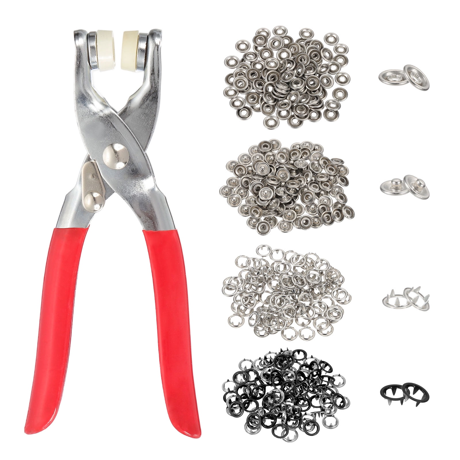 Uxcell 200Set Metal Snap Button Kit 9.5mm Hollow Prong Snap Buttons with Fastener Pliers for Sewing Fabric Leather Clothing Rain Coat Diapers Bibs Crafting, Black
