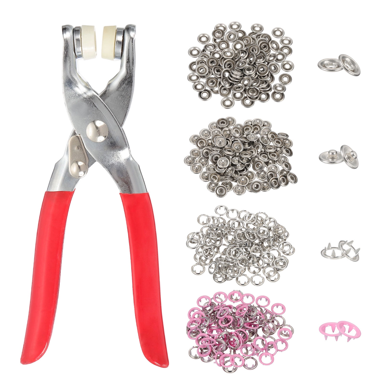Uxcell 200Set Metal Snap Button Kit 9.5mm Hollow Prong Snap Buttons with Fastener Pliers for Sewing Fabric Leather Clothing Rain Coat Diapers Bibs Crafting, Pink
