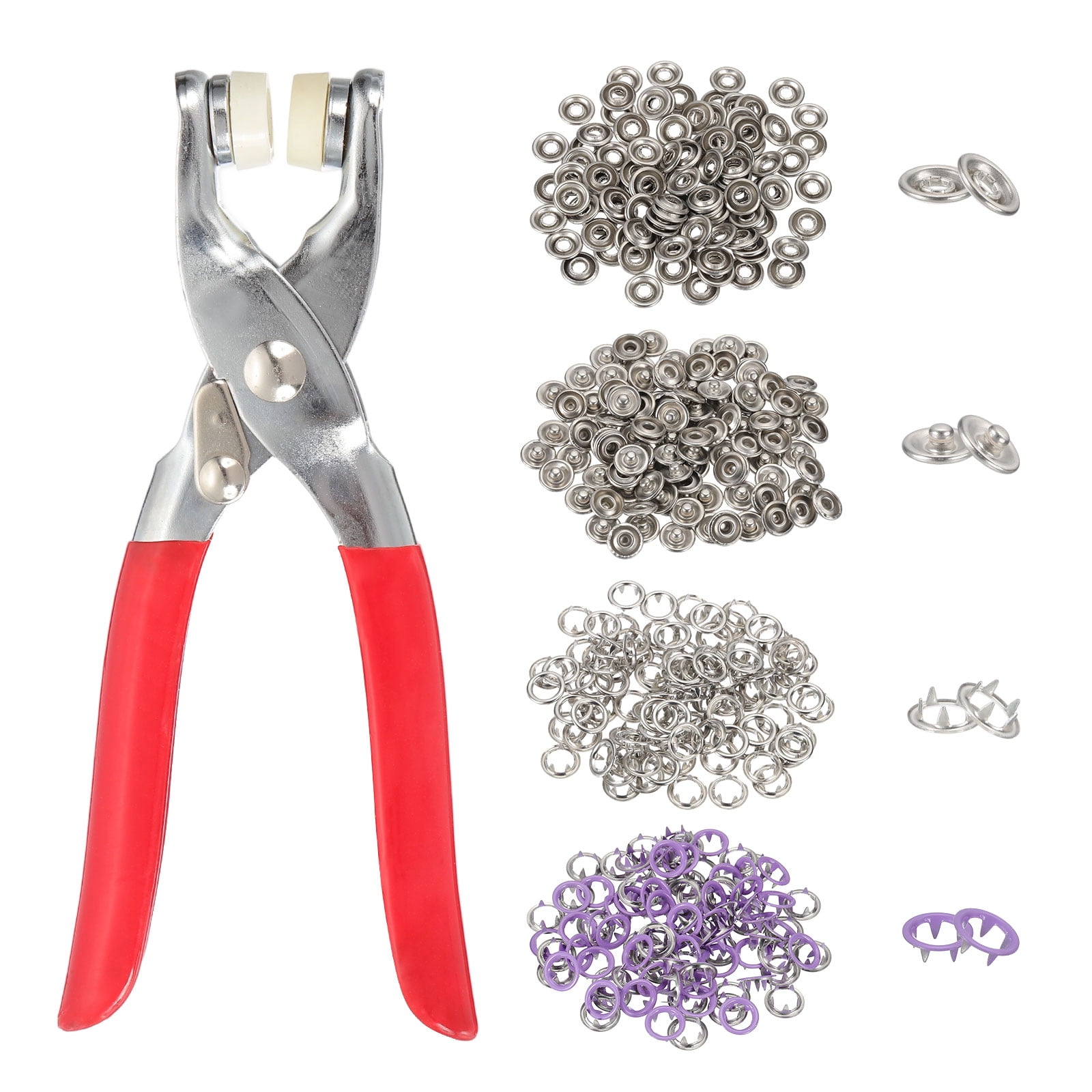 Uxcell 200Set Metal Snap Button Kit 9.5mm Hollow Prong Snap Buttons with Fastener Pliers for Sewing Fabric Leather Clothing Rain Coat Diapers Bibs Crafting, Purple