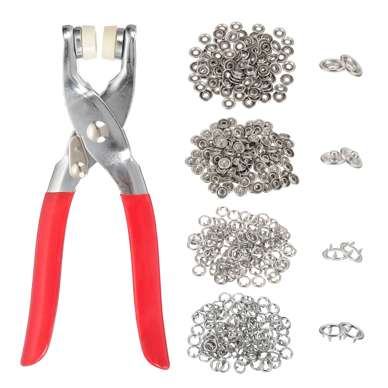 Uxcell 200Set Metal Snap Button Kit 9.5mm Hollow Prong Snap Buttons with Fastener Pliers for Sewing Fabric Leather Clothing Rain Coat Diapers Bibs Crafting, Silver