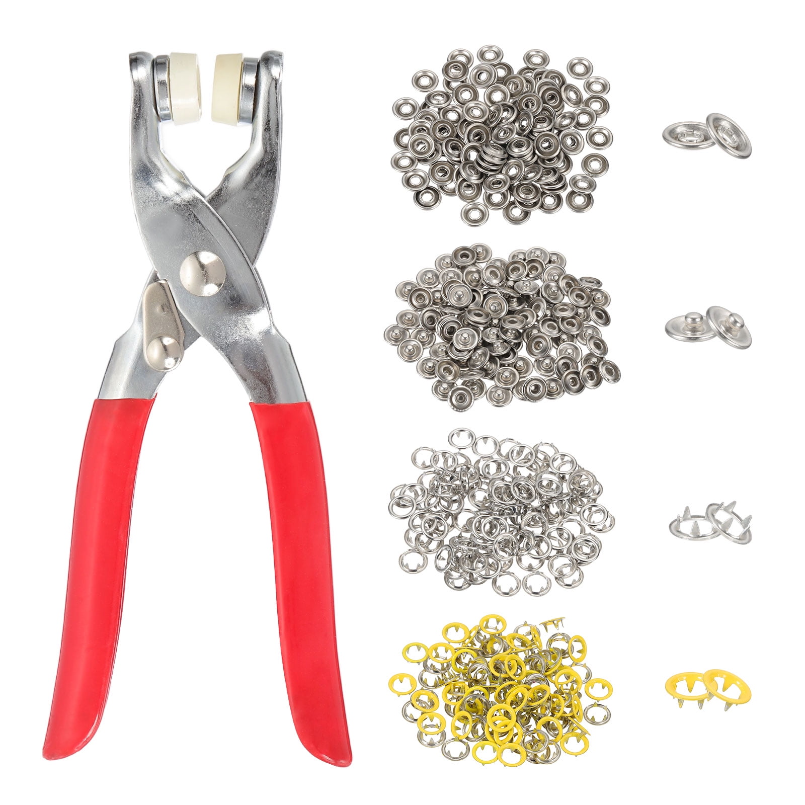 Uxcell 200Set Metal Snap Button Kit 9.5mm Hollow Prong Snap Buttons with Fastener Pliers for Sewing Fabric Leather Clothing Rain Coat Diapers Bibs Crafting, Yellow