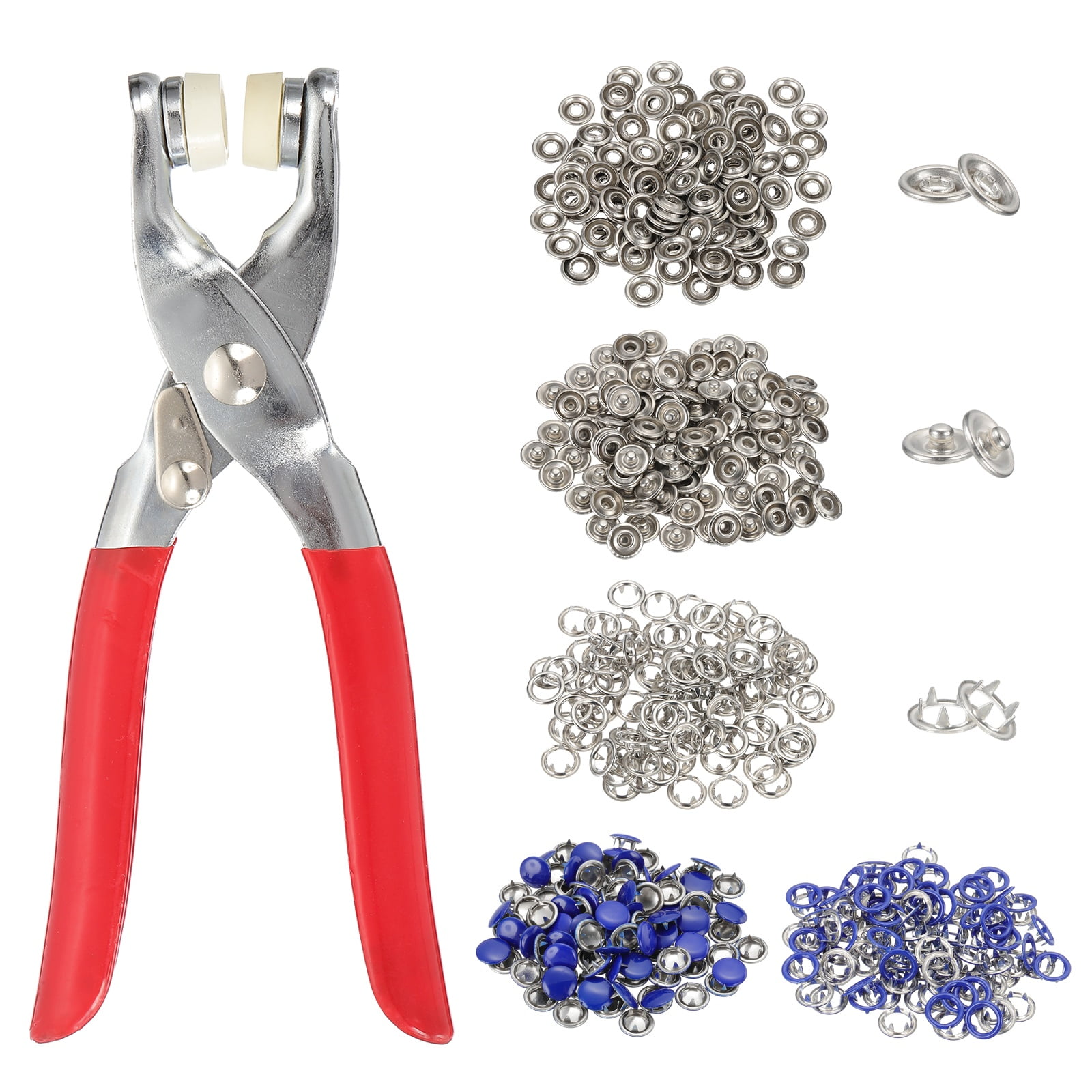 Uxcell 200Set Metal Snap Button Kit 9.5mm Hollow & Solid Prong Snap Buttons with Fastener Pliers for Sewing Fabric Leather Clothing Rain Coat Diapers Bibs Crafting, Dark Blue