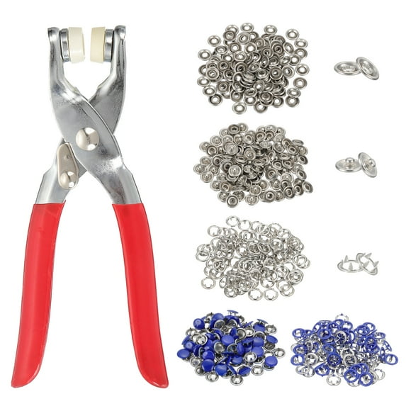 Uxcell 200Set Metal Snap Button Kit 9.5mm Hollow & Solid Prong Snap Buttons with Fastener Pliers for Sewing Fabric Leather Clothing Rain Coat Diapers Bibs Crafting, Dark Blue