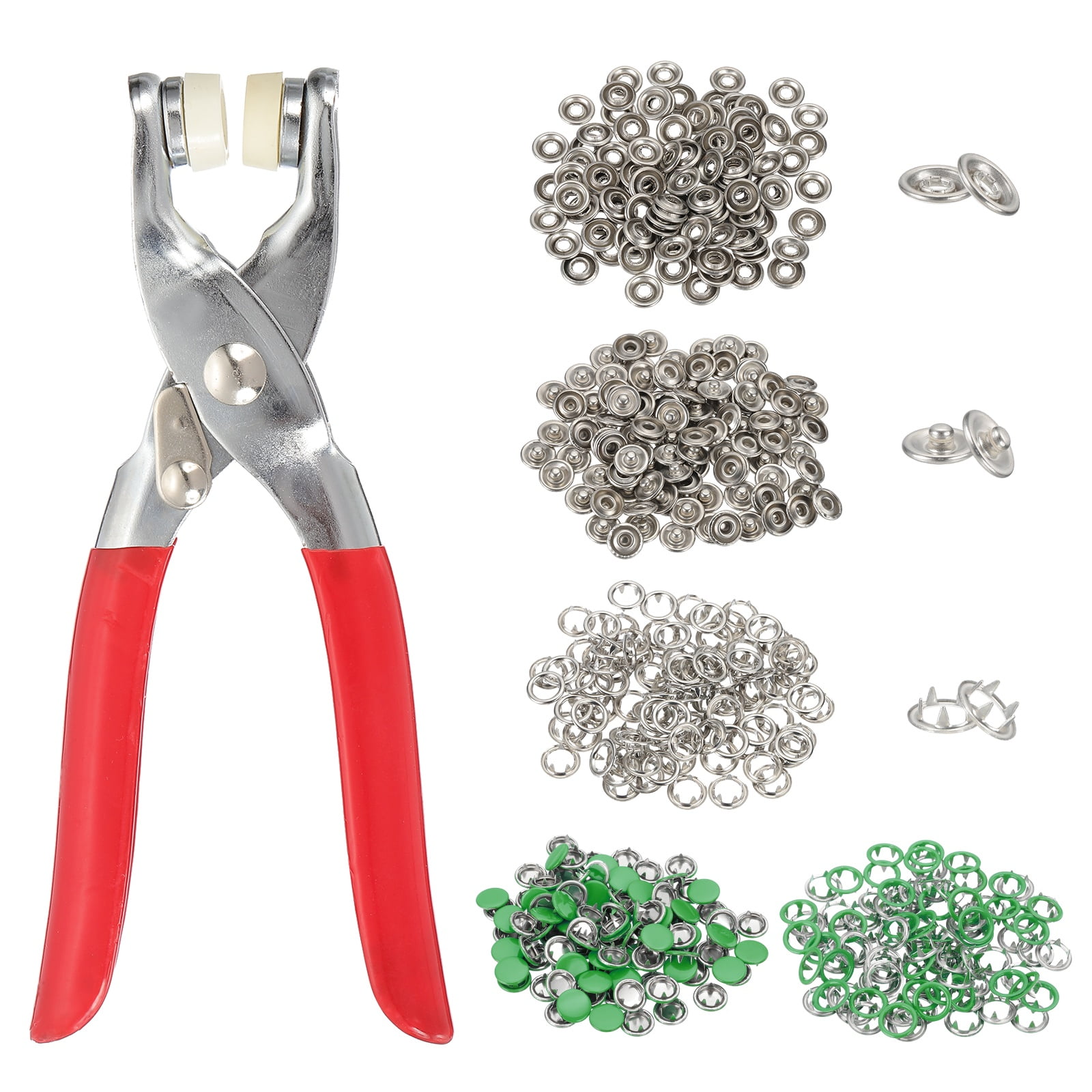 Uxcell 200Set Metal Snap Button Kit 9.5mm Hollow & Solid Prong Snap Buttons with Fastener Pliers for Sewing Fabric Leather Clothing Rain Coat Diapers Bibs Crafting, Green