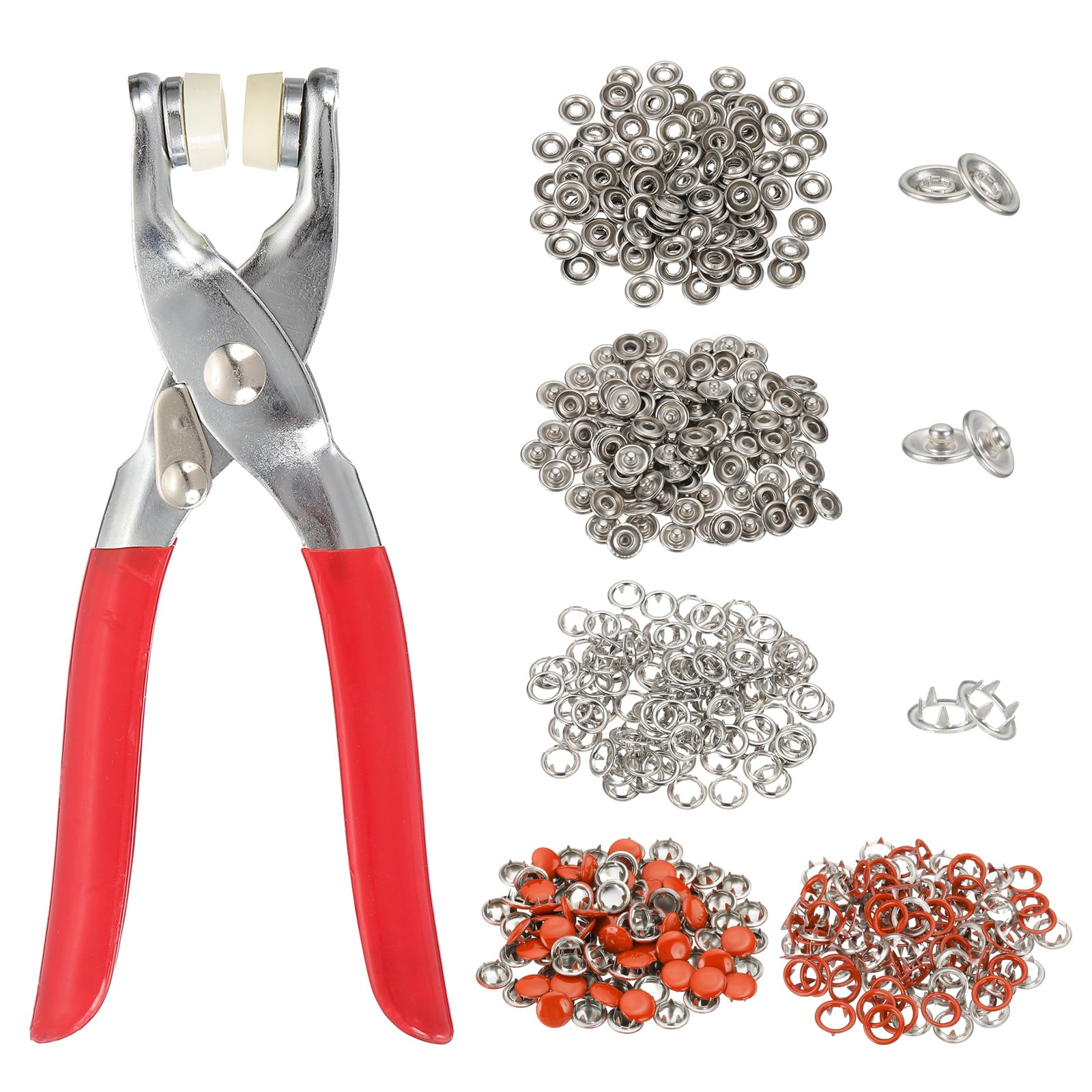 Uxcell 200Set Metal Snap Button Kit 9.5mm Hollow & Solid Prong Snap Buttons with Fastener Pliers for Sewing Fabric Leather Clothing Rain Coat Diapers Bibs Crafting, Orange