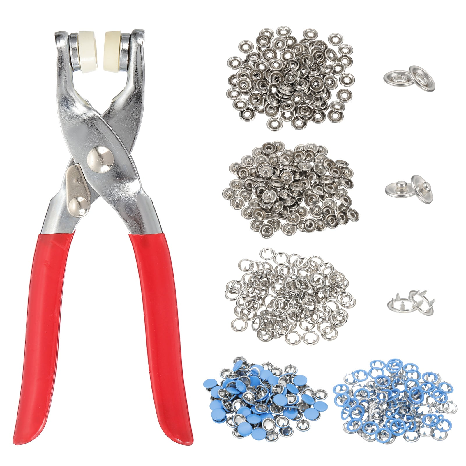 Uxcell 200Set Metal Snap Button Kit 9.5mm Hollow & Solid Prong Snap Buttons with Fastener Pliers for Sewing Fabric Leather Clothing Rain Coat Diapers Bibs Crafting, Light Blue