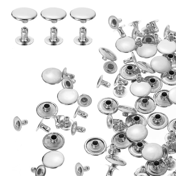 Uxcell 200Sets Single Cap Rivet 10mm Carbon Steel Round Head Snap Studs, Silver