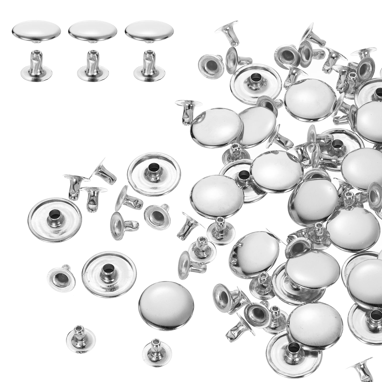 Uxcell 200Sets Single Cap Rivet 15mm Carbon Steel Round Head Snap Studs, Silver