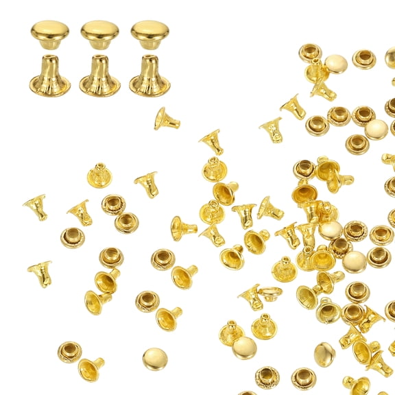 Uxcell 200Sets Single Cap Rivet 4mm Carbon Steel Round Head Snap Studs, Gold