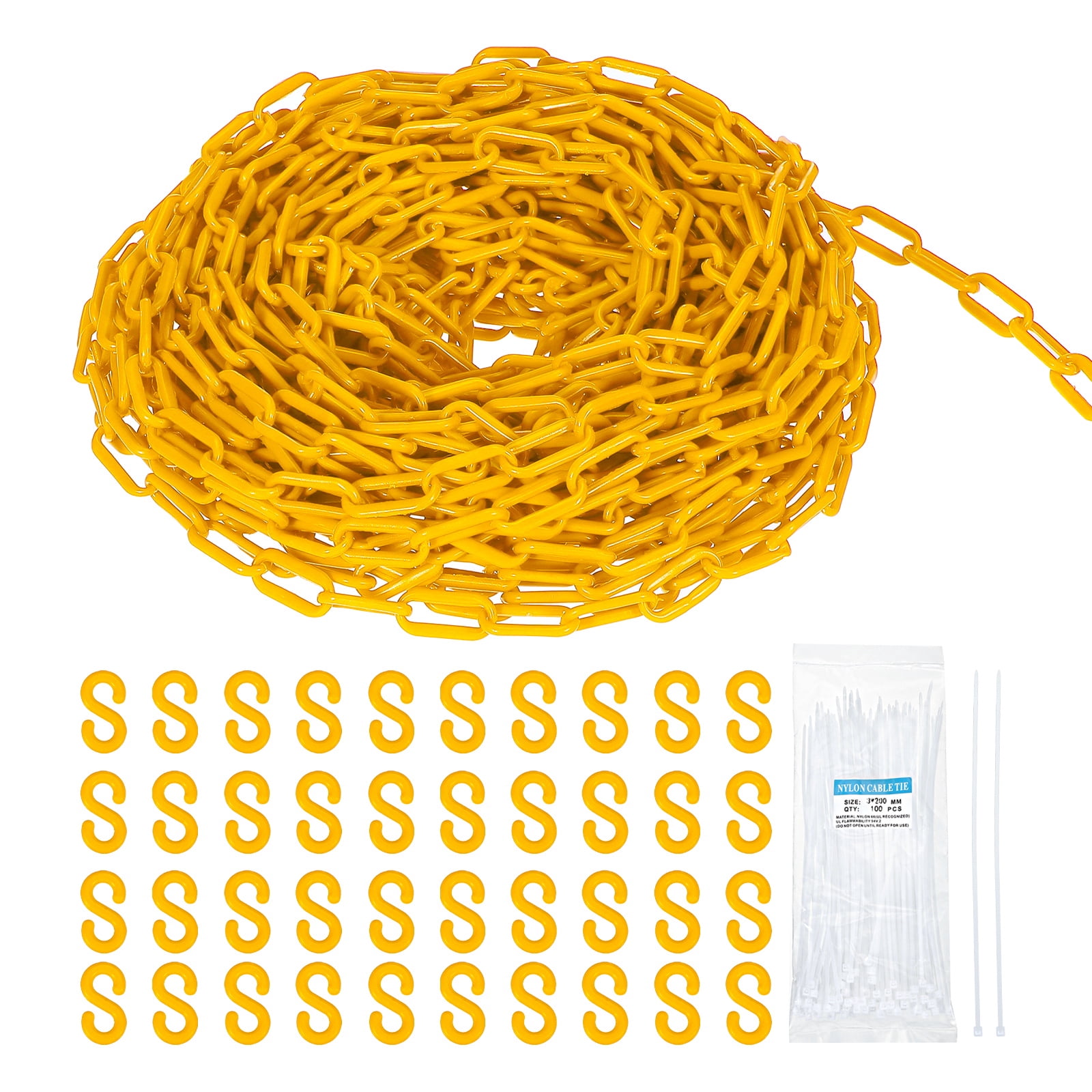 Uxcell 200ft Plastic Chain Safety Chain with Zip Ties and S-Hooks