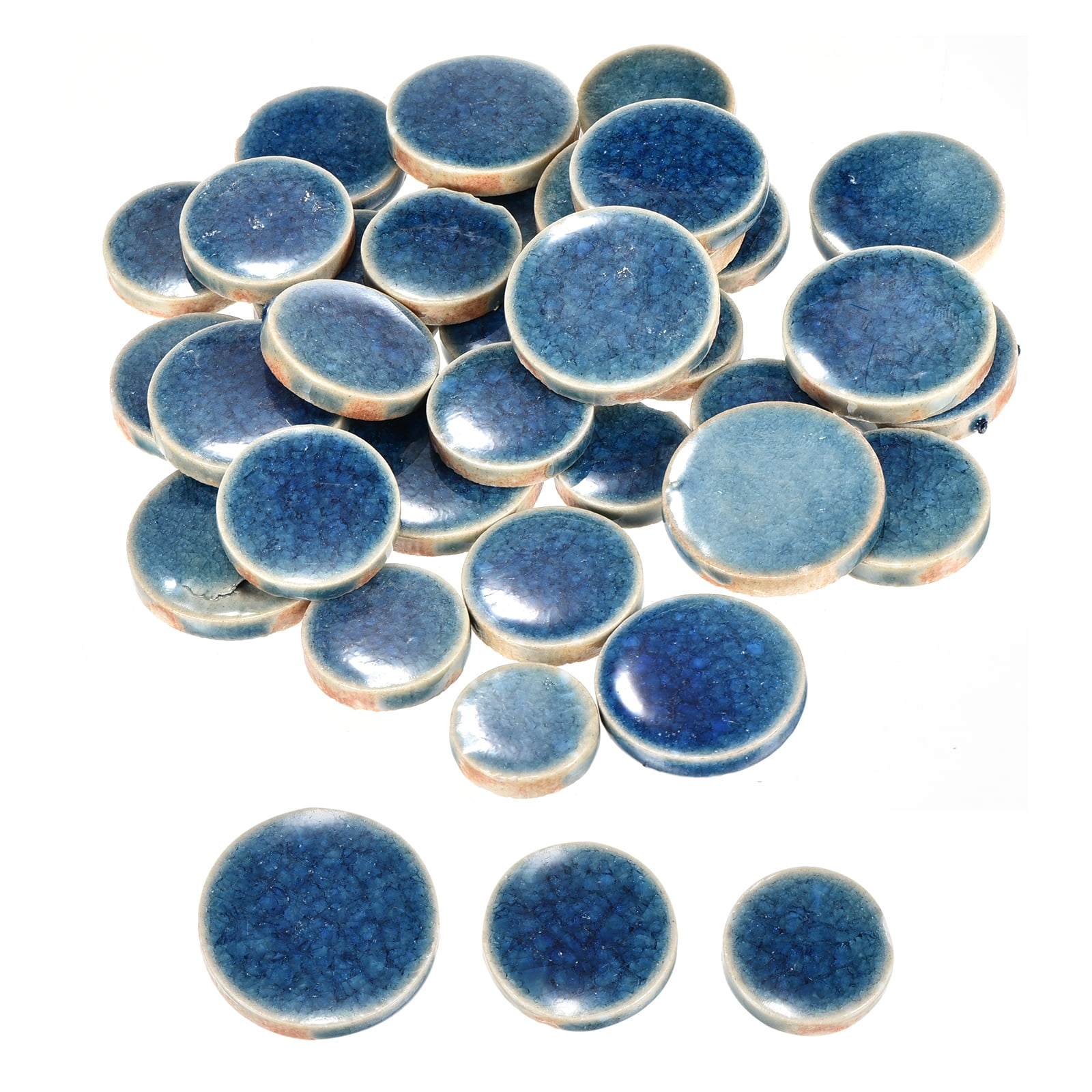 Uxcell 200g Ceramic Mosaic Tiles for Crafts Bulk, Round Ice Crack Blue