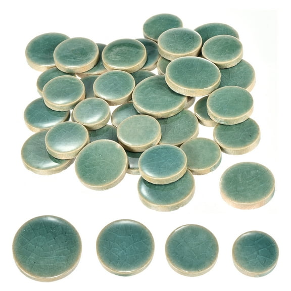 Uxcell 200g Ceramic Mosaic Tiles for Crafts Bulk, Round Ice Crack Green Ceramic Tiles for Mosaic Kits