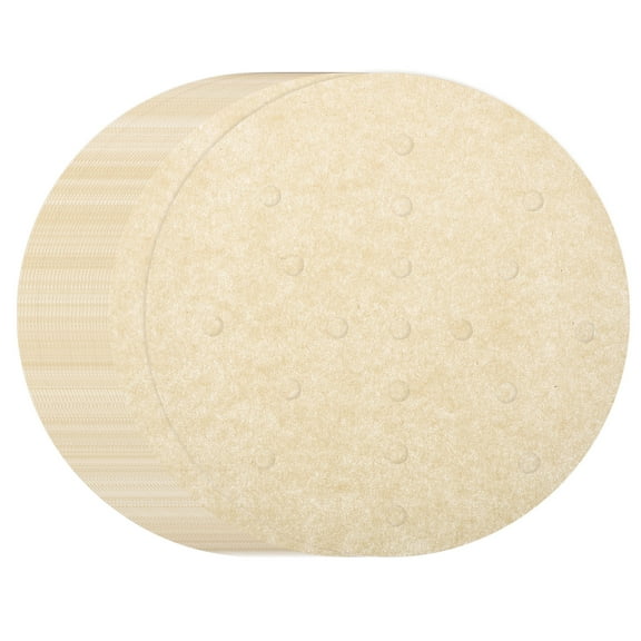 Uxcell 200pcs Air Fryer Liners 6.3 Inch Round Bamboo Steamer Liners with Holes Non-Stick Perforated Parchment Paper Sheets Disposable Steamer Paper for Air Fryers Steaming Basket, Brown