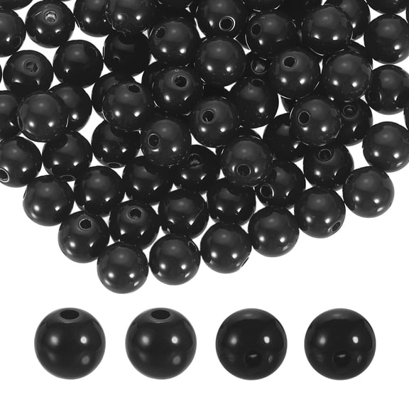 Uxcell 200pcs Black Acrylic Round Beads 10mm Dia 1.9mm Hole Plastic Resin Smooth Balls Loose Bead  for Jewelry Making Bracelets Necklace Earrings DIY