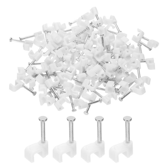 Uxcell 200pcs Cable Clips 4mm Half Clamp J-Hook with Nail Square Single Nail in Cable Wire Clips on Wall for RG6 RG59 CAT6 RJ45 Ethernet Tacks Coax Pex Tubing Pipe Support, White