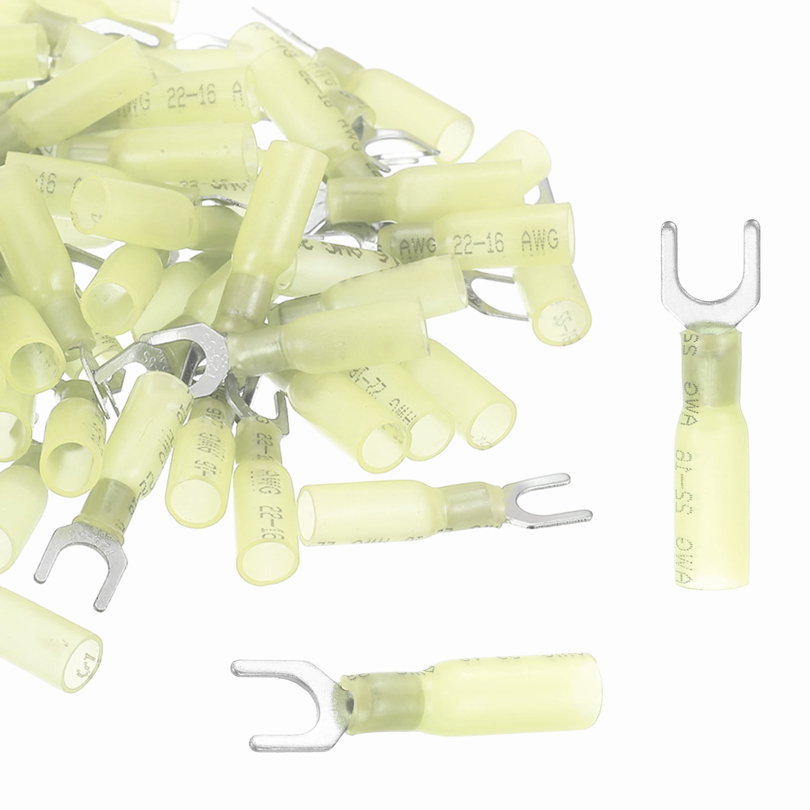 Uxcell 200pcs Heat Shrink Fork Spade Connector #10" U-Type Terminal 12-10 Gauge, Yellow