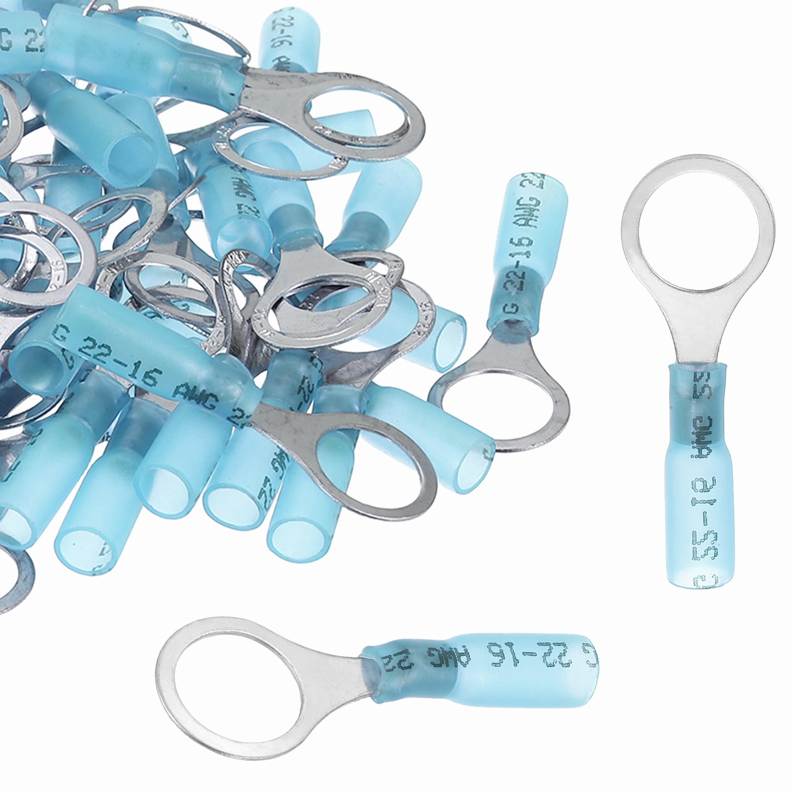Uxcell 200pcs Heat Shrink Ring Connector #3/8" Ring Terminals 16-14 Gauge, Blue