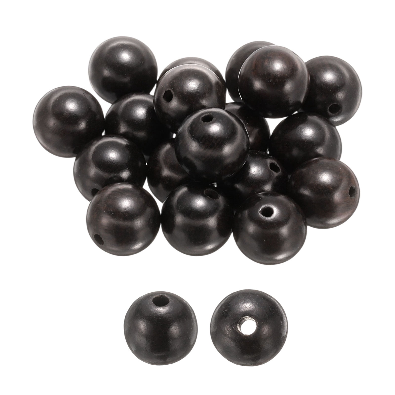 Uxcell 200pcs Natural Wooden Beads 10mm Black Sandalwood Round Polished Loose Bead Smooth Spacer Balls Beading for Jewelry Making Bracelets Necklace Earrings Craft DIY