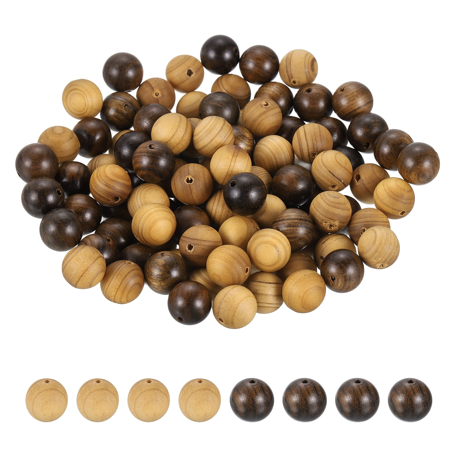 Uxcell 200Pcs Round Wooden Beads 2mm Hole Dia 10mm Dia Deep&Light Brown