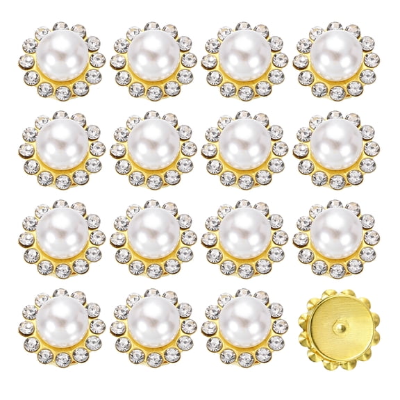 Uxcell 200pcs Sew on Rhinestone 12mm Flower Shape Pearl Rhinestones, White-Gold