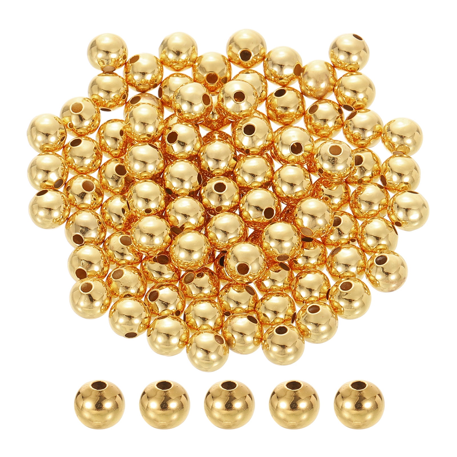 Uxcell 200pcs Spacer Beads, 6mm Round Filled Spacer Beads, Seamless Smooth Brass Loose Beads for Bracelets Necklaces Earrings Crafts Bulk Supplies, Champagne Gold Tone