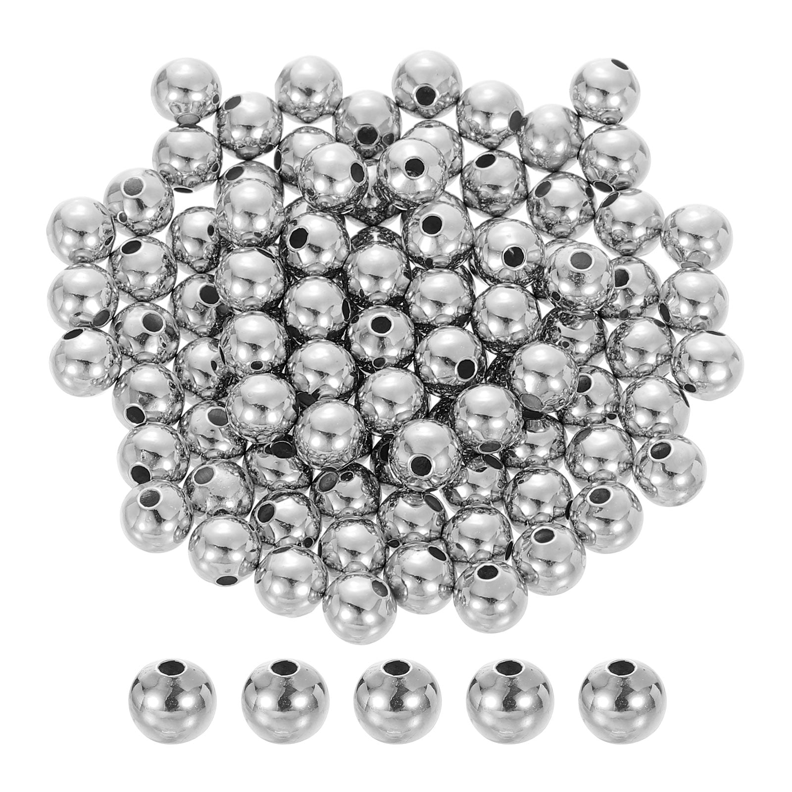 Uxcell 200pcs Spacer Beads, 6mm Round Filled Spacer Beads, Seamless Smooth Brass Loose Beads for Bracelets Necklaces Earrings Crafts Bulk Supplies, Silver Tone