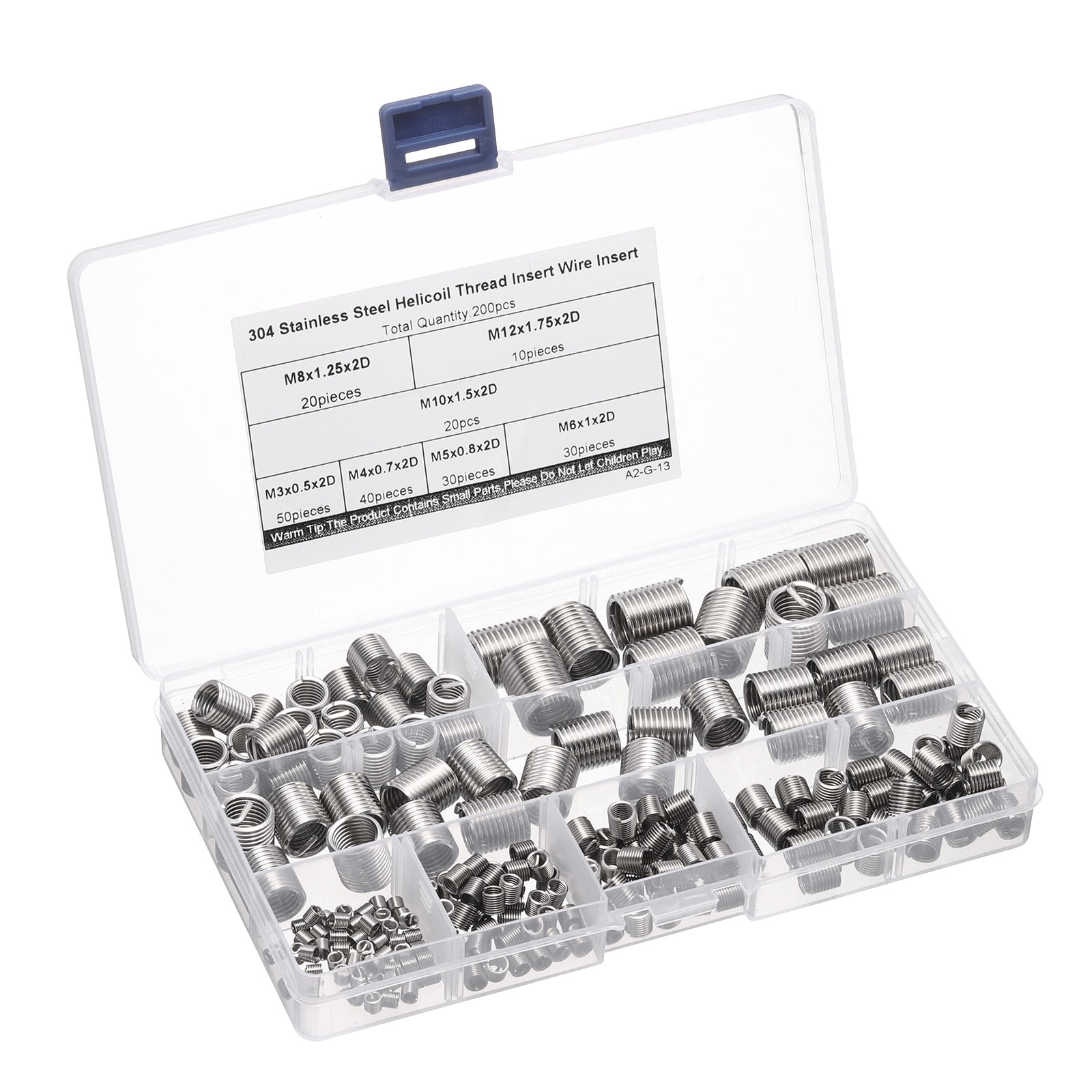 Uxcell 200pcs Wire Thread Insert Kit M3-M12 (2D) Metric 304 Stainless ...