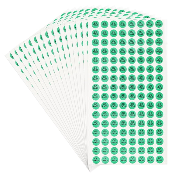 Uxcell 2048Pcs QC Pass Stickers, 0.4 Inch Adhesive Inventory Quality Control Stickers Round QC Approval Labels, Black/Green