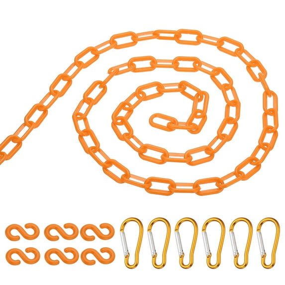 Uxcell 20Ft Plastic Safety Barrier Chain 6 S-Hooks and 6 Clips, Orange