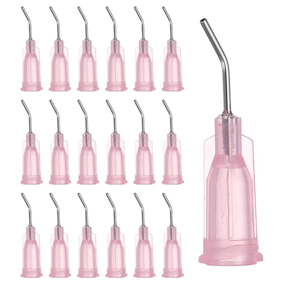 Uxcell 20Ga Angled Dispensing Needles, 66Pcs 0.5Inch 45 Curved Industrial Blunt Tip Dispensing Needle Tips with Luer Lock Needle for Refilling Liquid Inks Adhesive Glue Oil, Pink