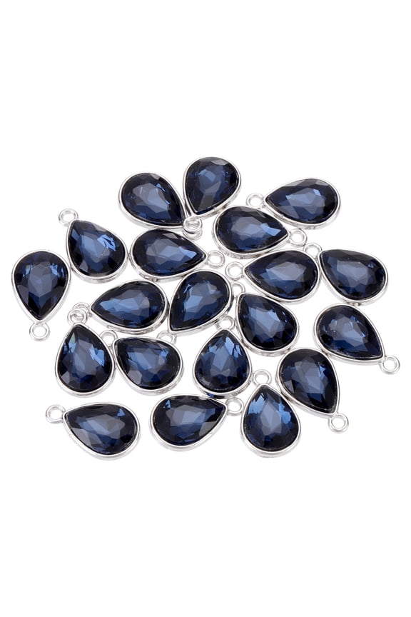 20PCS 12x20mm Alloy Glass Crystal Teardrop Charm Jewelry Making Charm for Necklaces, Bracelets Dark Blue