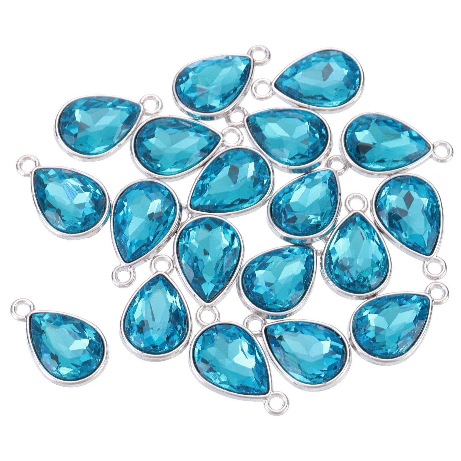 Uxcell 20PCS 12x20mm Alloy Glass Crystal Teardrop Charm Jewelry Making Charm for Necklaces, Bracelets Lake Blue