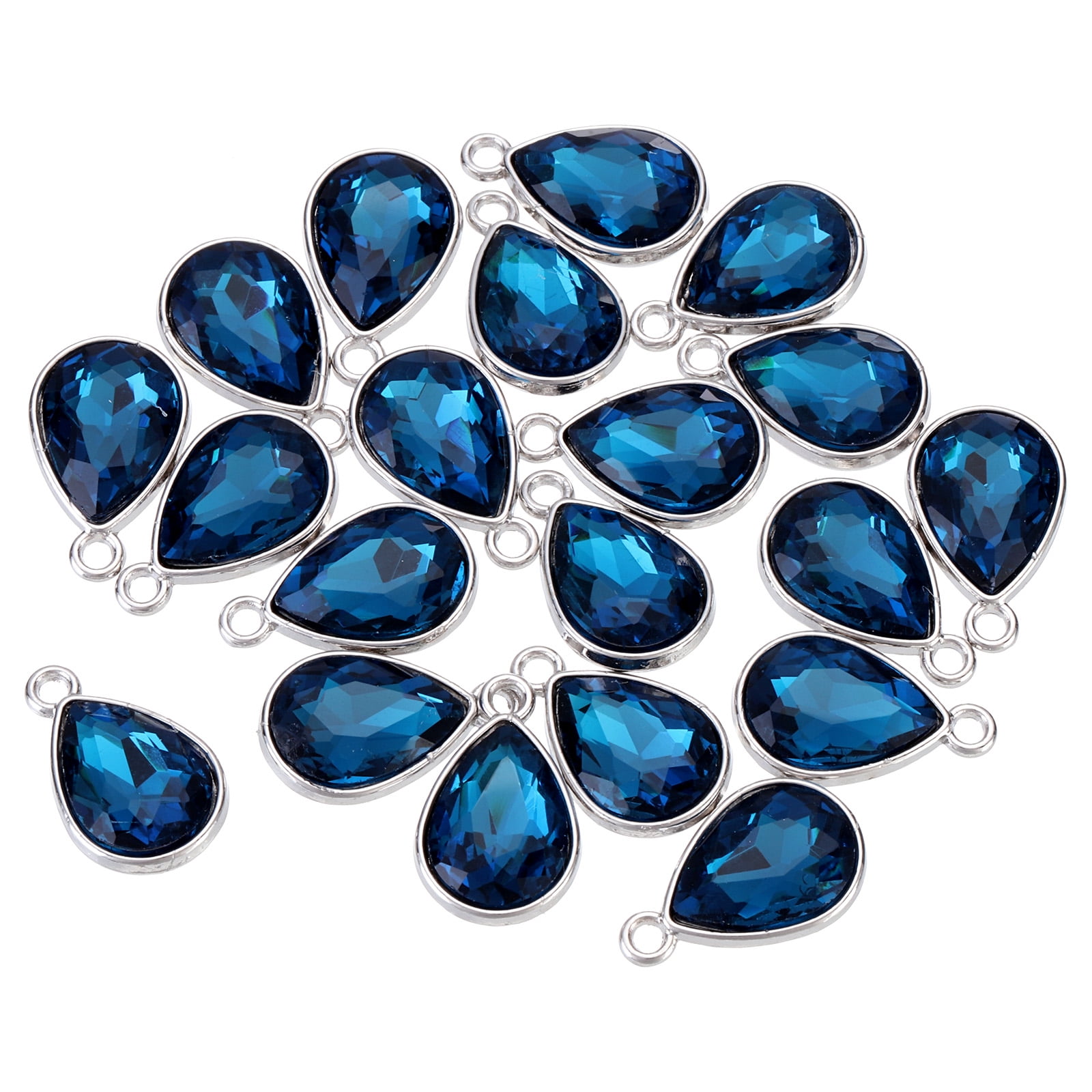 Uxcell 20PCS 12x20mm Alloy Glass Crystal Teardrop Charm Jewelry Making Charm for Necklaces, Bracelets Peacock Blue