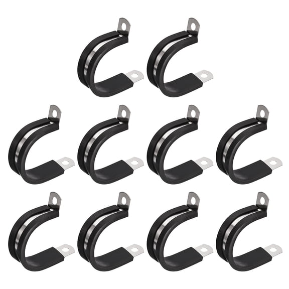 Uxcell 20Pack 1-3/16" Cable Clamp R Shape Stainless Steel Rubber Cushioned Pipe Strap