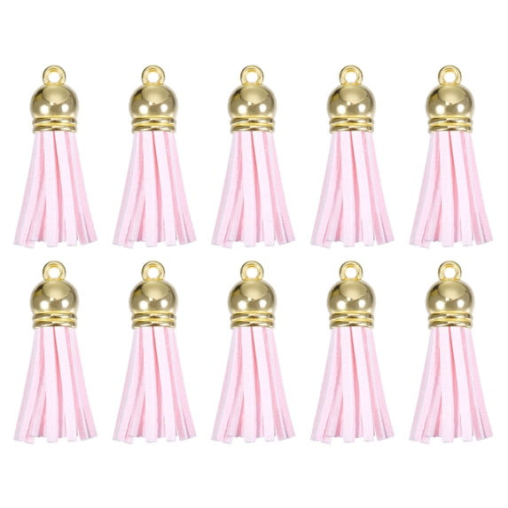 Uxcell 20Pack 1.5" Leather Tassels Keychain Charm with Gold Cap for DIY, Light Pink
