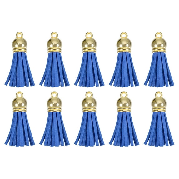 Uxcell 20Pack 1.5" Leather Tassels Keychain Charm with Gold Cap for DIY, Navy Blue