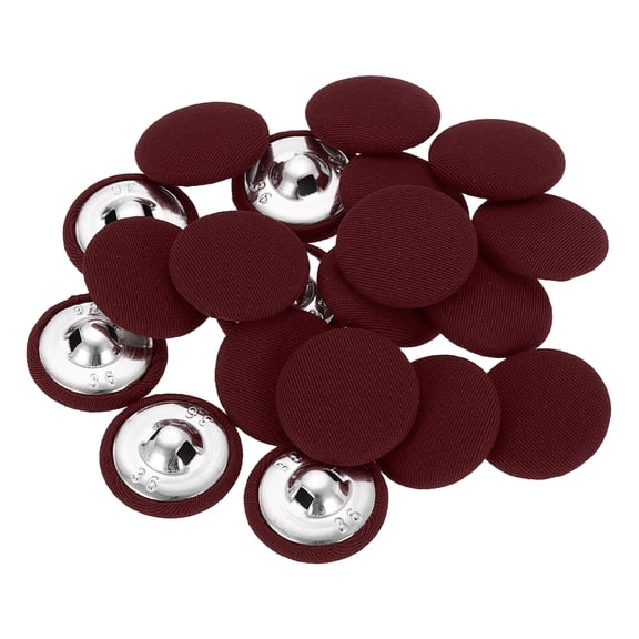 Uxcell 20Pack Fabric Cloth Covered Button, 23mm 36L Metal Shank Round Sewing Buttons Fabric Covered Button for Coat Dress Sweater Hats Crafts Making, Wine Red
