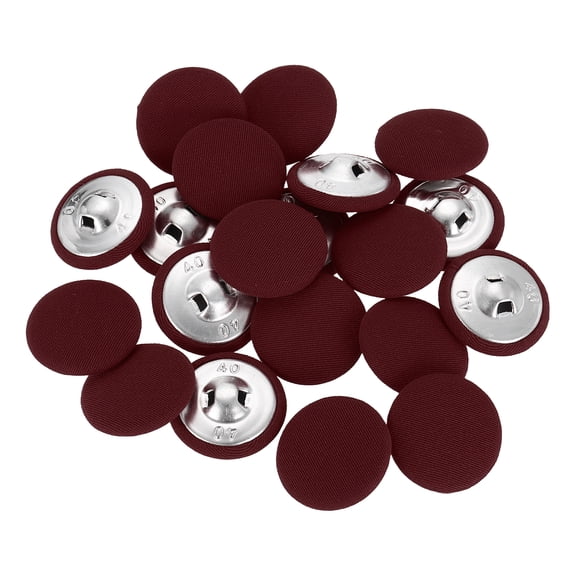 Uxcell 20Pack Fabric Cloth Covered Button, 25mm 40L Metal Shank Round Sewing Buttons Fabric Covered Button for Coat Dress Sweater Hats Crafts Making, Wine Red
