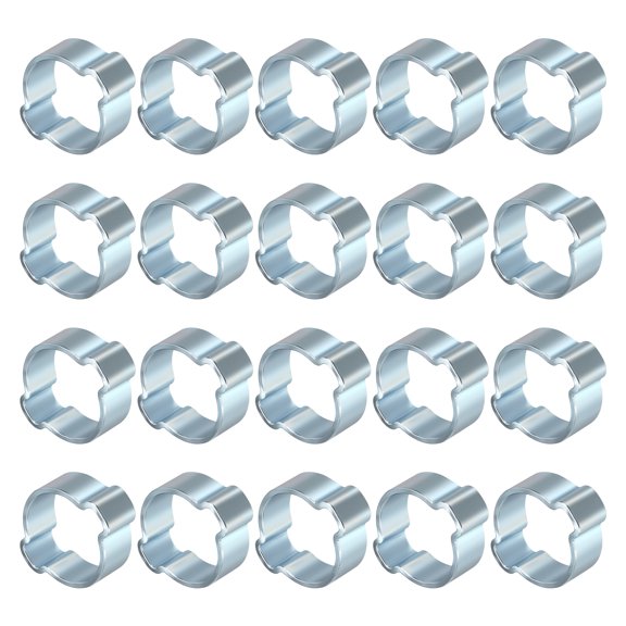 Uxcell 20Pack Galvanized Steel Double Ear Hose Clamps, Adjustable Range 12.5-15mm Zinc-Plated Two-Ear O Clip Crimp Ring, Cinch Ring Crimp Pinch Assortment Kit for Plumbing, Marine, Silver
