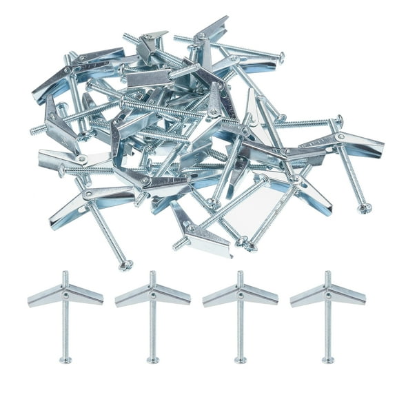 Uxcell 20Pack Spring Toggle Bolt Anchors, 1/8"x2" Butterfly Anchors Carbon Steel Round Head Toggle Bolt
