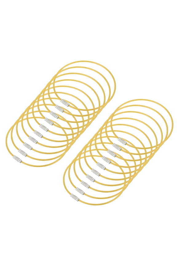 20Pack Wire Keychain Cable, 250mm/10 Inch Stainless Steel Key Ring Loop (Yellow)