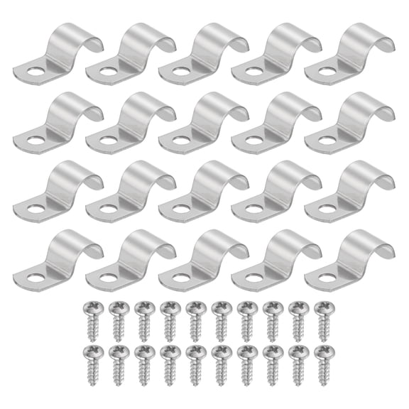 Uxcell 20Pcs 1/2" Pipe Strap, 1 Hole Pipe Clamp 304 Stainless Steel Rigid Conduit Clamp U Bracket Heavy Duty with Self-Tapping Screws for Tube Installation, Silver
