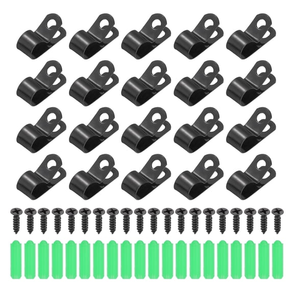 Uxcell 20Pcs 10mm(3/8") Fence Wire Clamps, Agricultural Fencing Mounting Clips R Type Cable Clamps with Screws and Expansion Tubes for Mount Welding Wires to Vinyl Wood Metal Fence